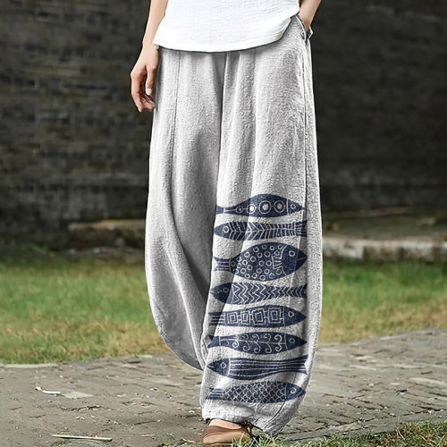 Women's Japanese Art Fish Pocket Loose Casual Pants
