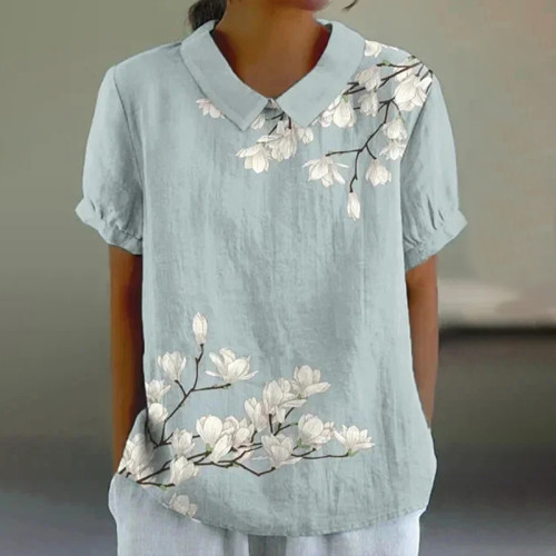 Women's Japanese Art Floral Shawl Collar Shirt
