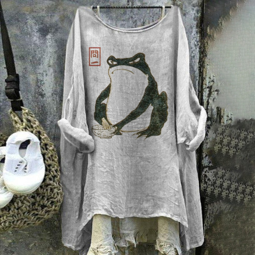Women's Japanese Art Frog Loose Casual Shirt
