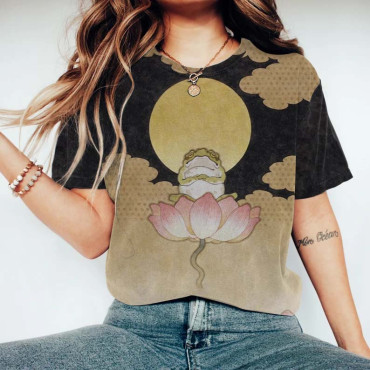 Women's Japanese Art Lotus Frog Casual T-Shirt