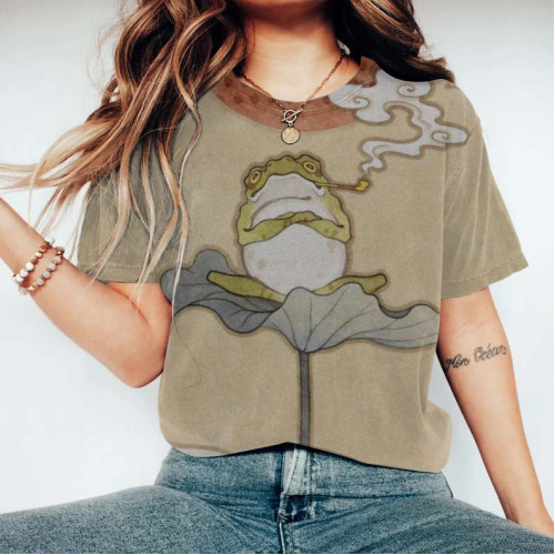 Women's Japanese Art Lotus Leaf Frog Casual T-Shirt