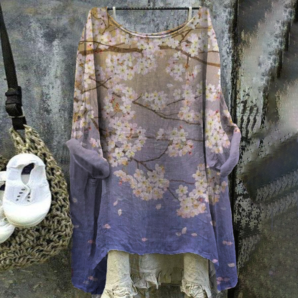Women's Japanese Art Peach Blossom Loose V Neck Casual Shirt