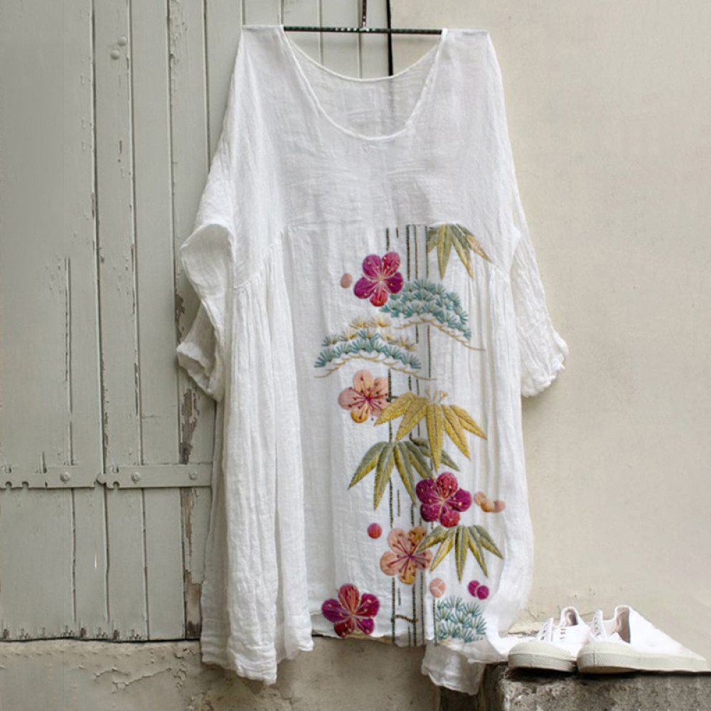 Women's Japanese Art Pine And Plum Blossoms Loose Casual Maxi Dress