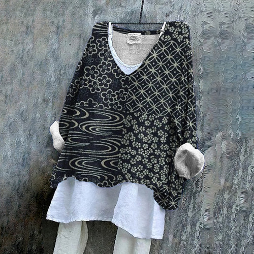 Women's Japanese Art Sakura V Neck Casual Shirt