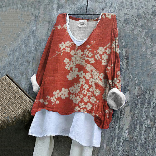 Women's Plum Blossom Painting Casual Shirt