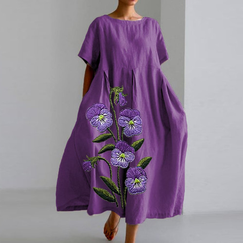 Women's Purple Flower Print Casual Dress