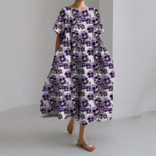 Women's Purple Flower Print Casual Dress