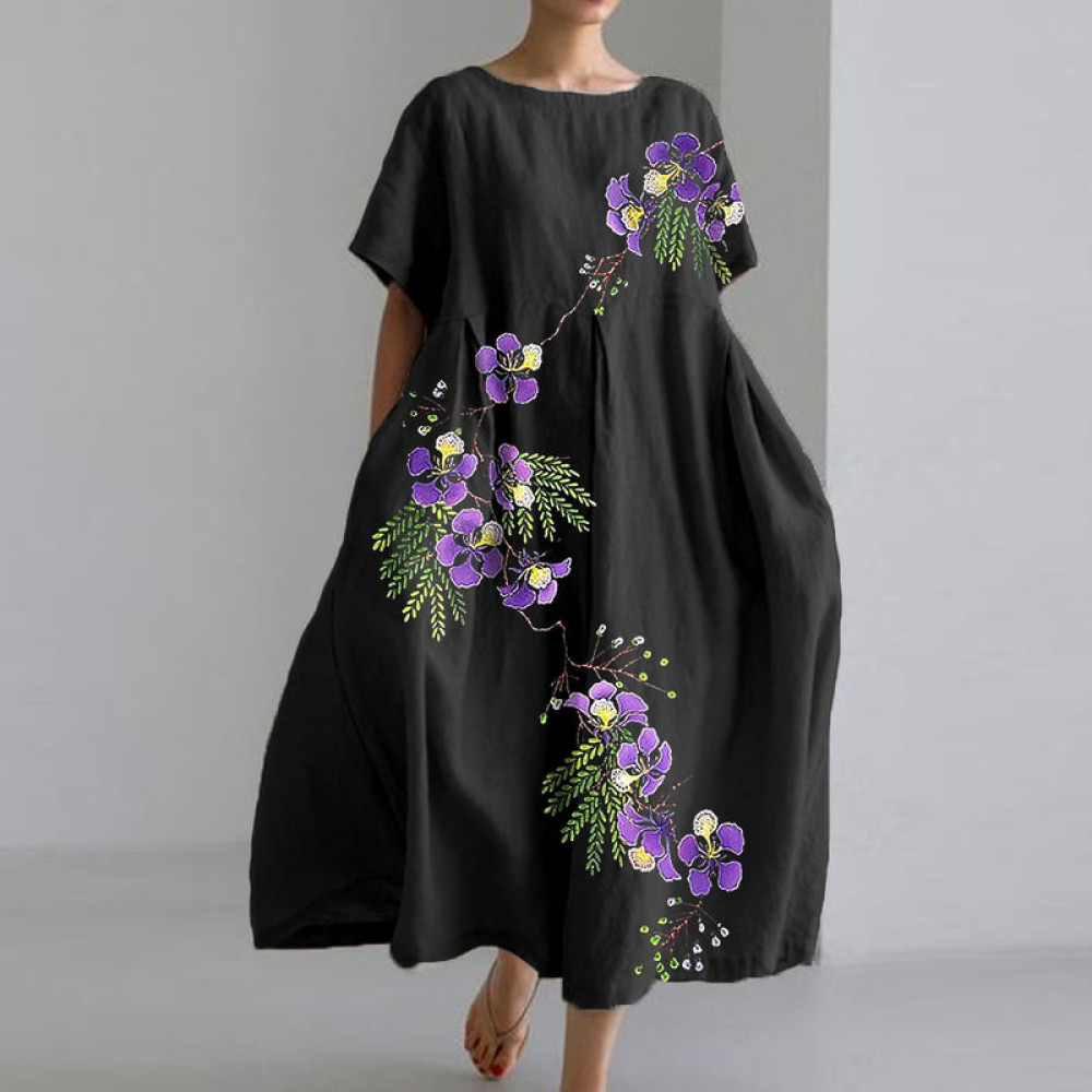 Women's Purple Flower Print Casual Dress
