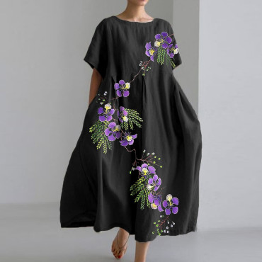 Women's Purple Flower Print Casual Dress