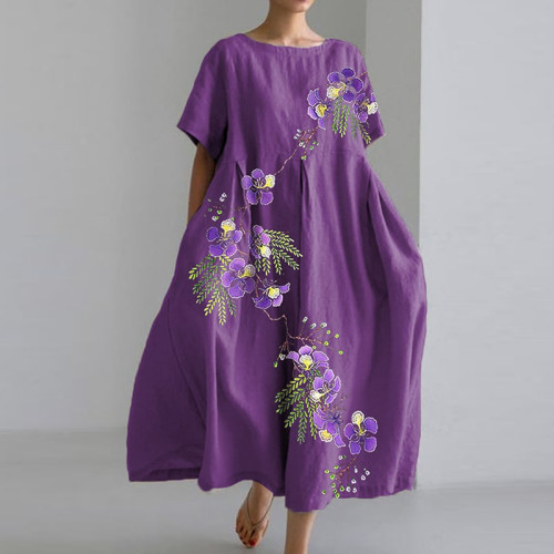 Women's Purple Flower Print Casual Dress
