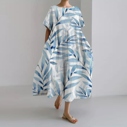 Women's Retro Botanical Floral Design Print Casual Loose Dress