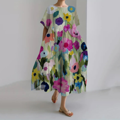 Women's Retro Botanical Floral Design Printed Casual Loose Dress