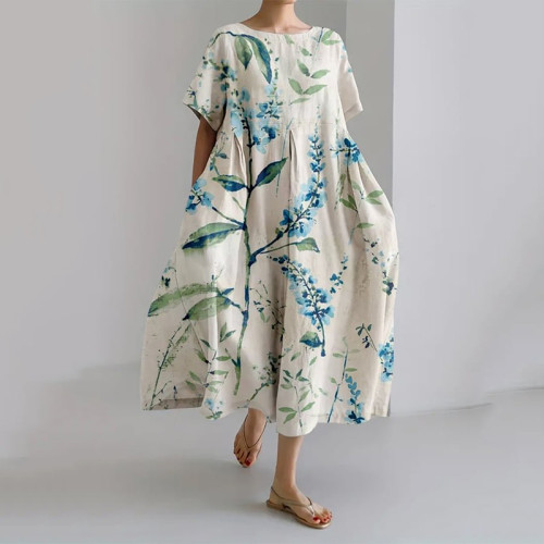 Women's Retro Botanical Floral Design Printed Casual Loose Dress