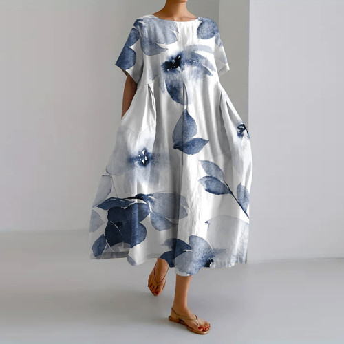 Women's Retro Botanical Floral Design Printed Casual Loose Dress