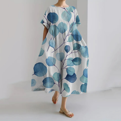 Women's Retro Botanical Floral Printed Casual Maxi Dress