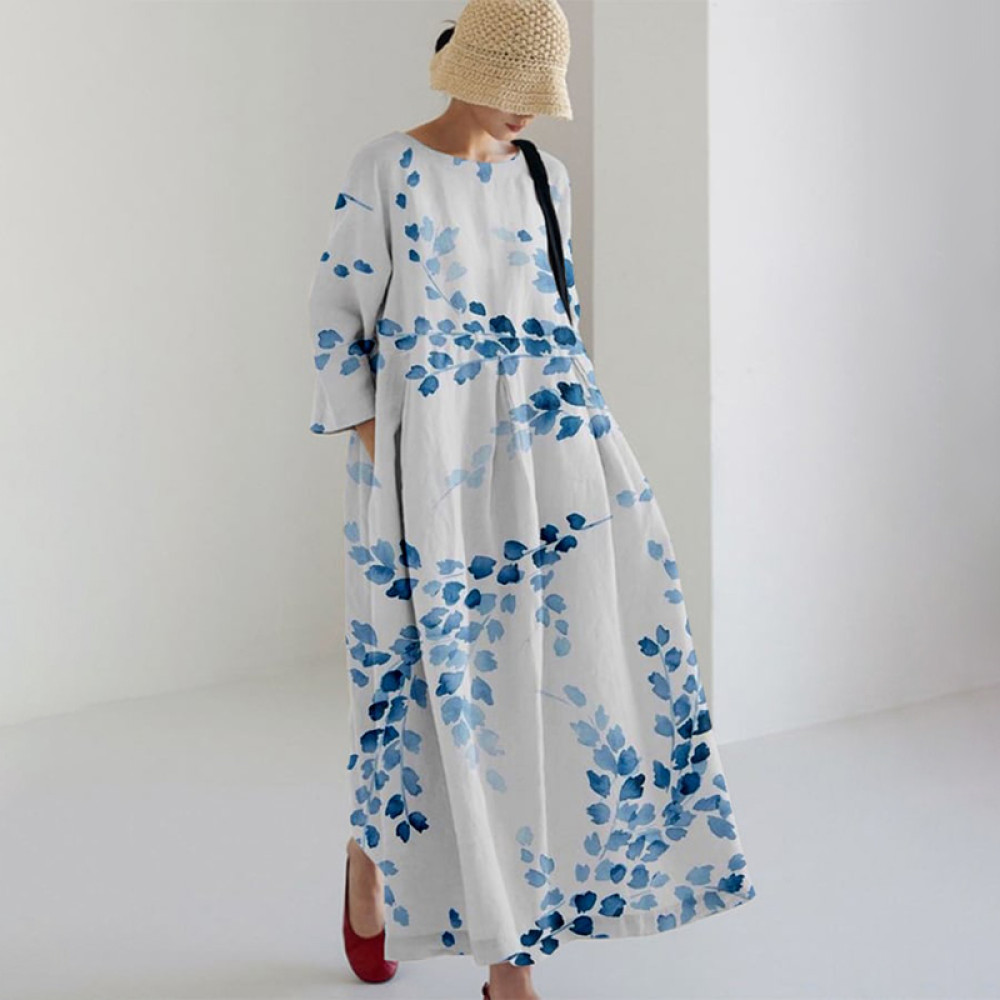 Women's Retro Floral Ink Painting Casual Loose Dress