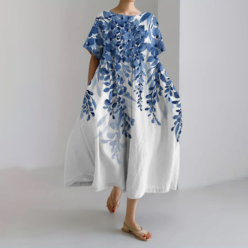 Women's Retro Ink Painting Design Printed Casual Loose Dress