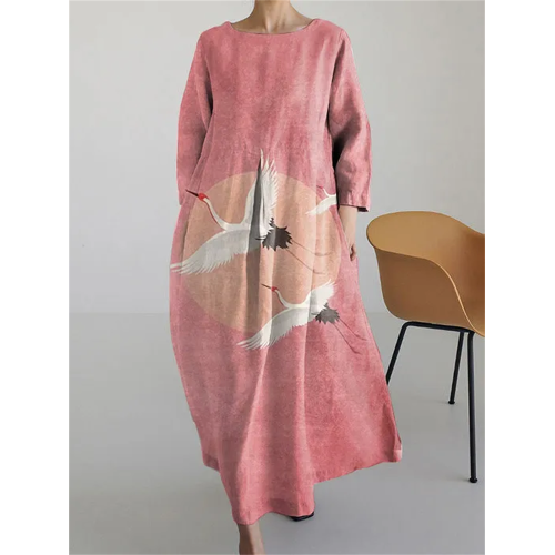 Women's Retro Japanese Feihe Round Neck Long Sleeve Dress