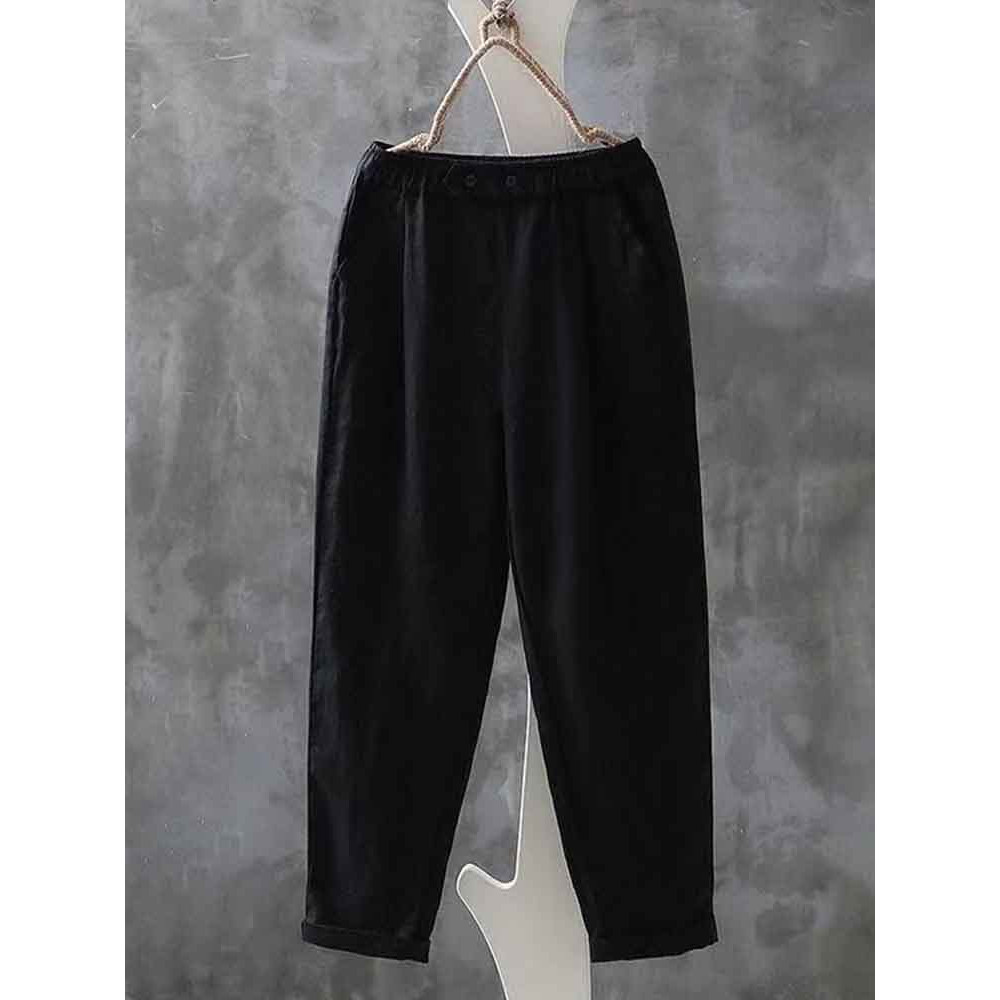 Women's Simple Linen Blend Elastic Waist Casual Pants
