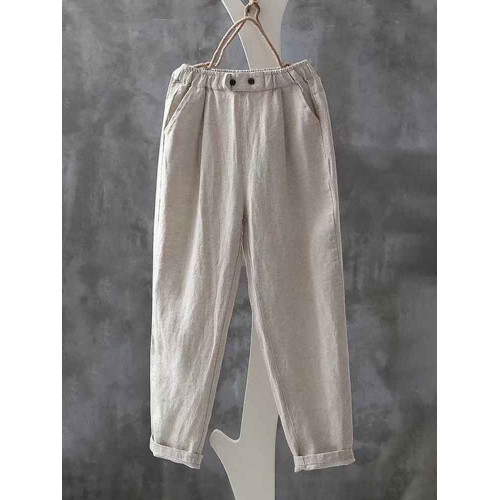 Women's Simple Linen Blend Elastic Waist Casual Pants