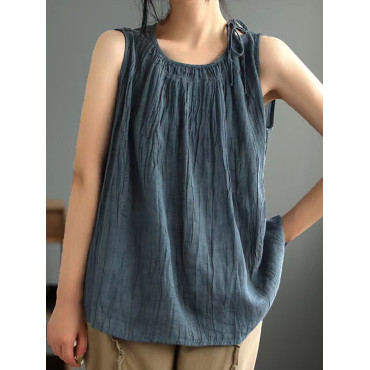 Women's Simple Solid Color Linen Blended Tank Top