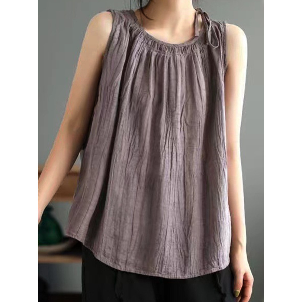 Women's Simple Solid Color Linen Blended Tank Top
