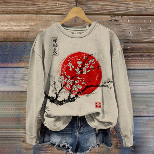 Women's Sunrise Japanese Art Print Casual Cozy Sweatshirt