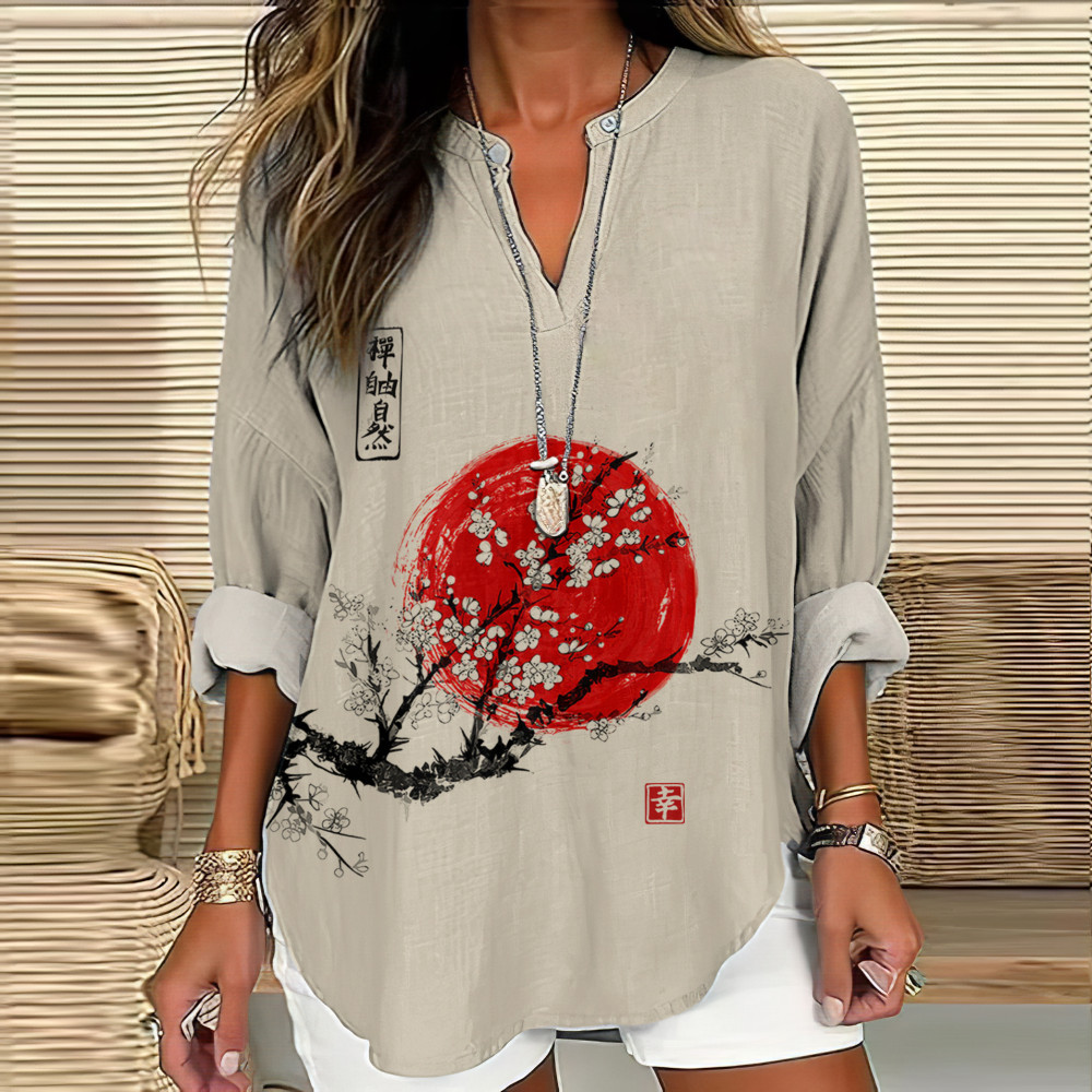 Women's  Sunrise Japanese Art Print Casual Shirt