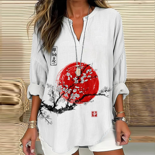 Women's  Sunrise Japanese Art Print Casual Shirt