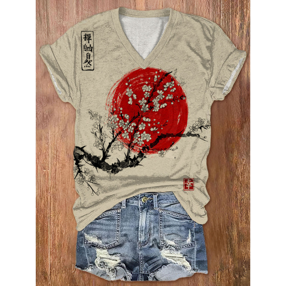 Women's Sunrise Japanese Art Print Casual T-Shirt