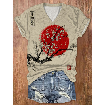 Women's Sunrise Japanese Art Print Casual T-Shirt