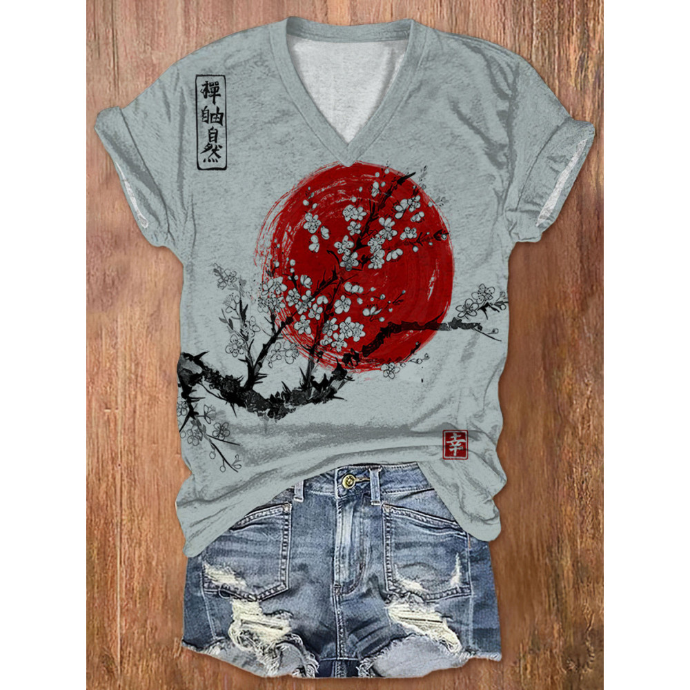 Women's Sunrise Japanese Art Print Casual T-Shirt