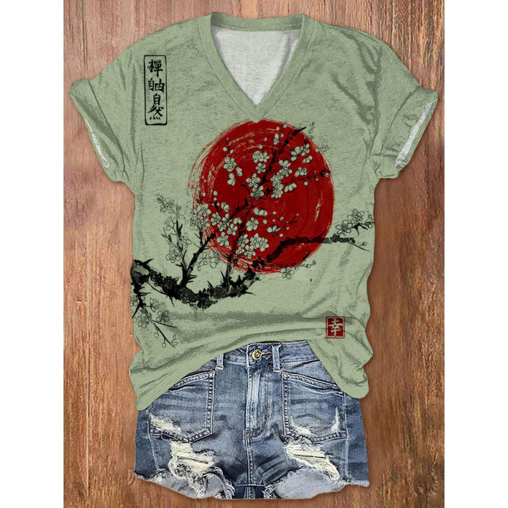Women's Sunrise Japanese Art Print Casual T-Shirt