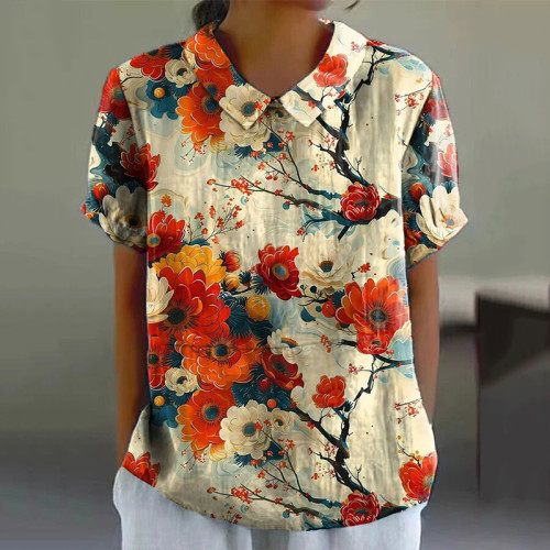 Women's Vintage Art Floral Print Casual Shirt