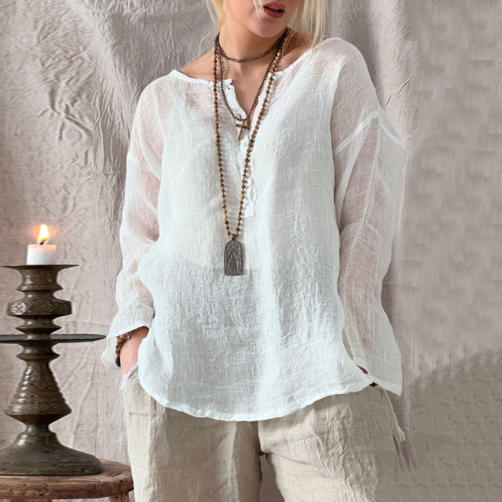 Women's Vintage Cotton And Linen Buttons Blouse