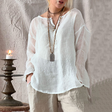 Women's Vintage Cotton And Linen Buttons Blouse