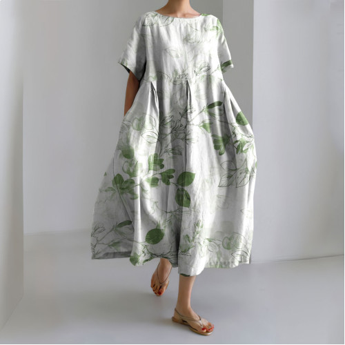 Women's Vintage Floral Art Print Midi Dress