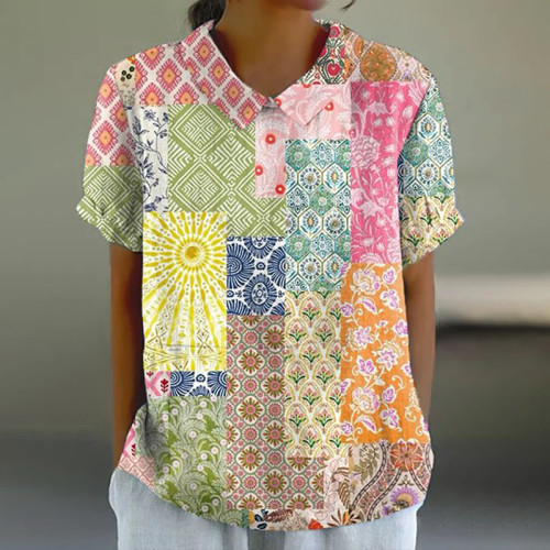 Women's Vintage Floral Linen Tops