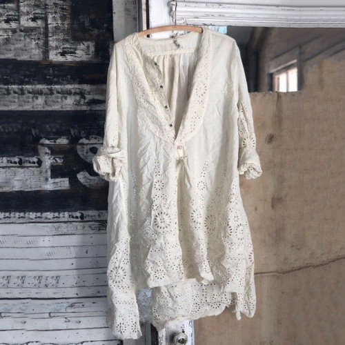 Women's Vintage Lace Cotton And Linen Blouse