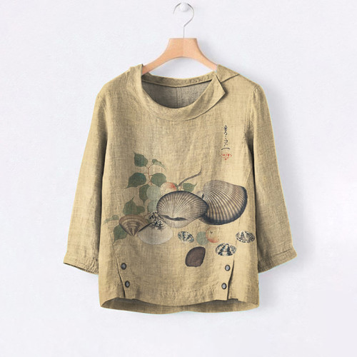 vintage Japanese Art Print Casual Blouse