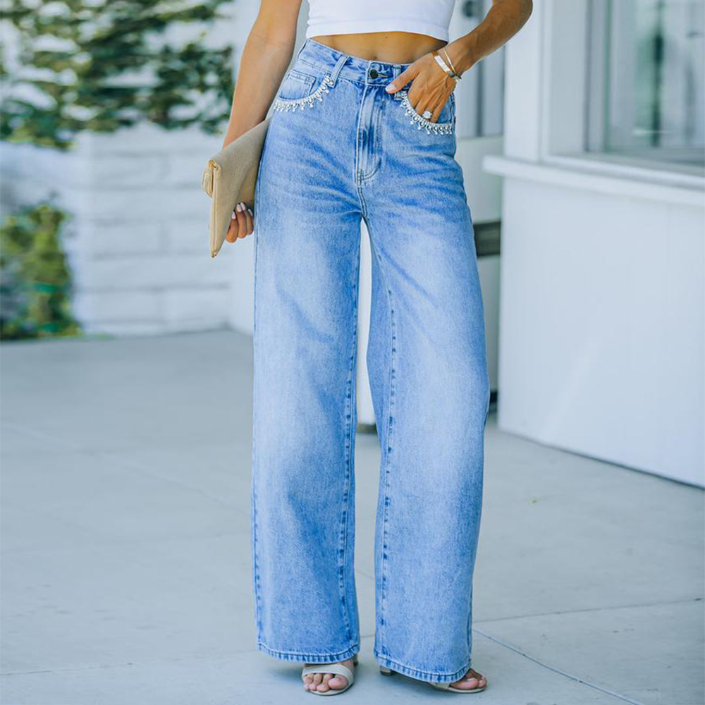 Casual High Waist Petal Pocket Denim Jeans