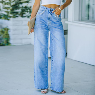 Casual High Waist Petal Pocket Denim Jeans