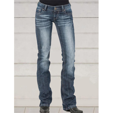 Classic Hip Hugger Washed Bootcut Jeans