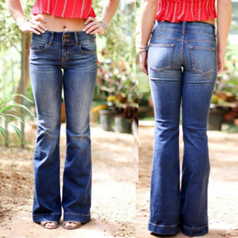Classic Mid-Rise Washed Flared Jeans