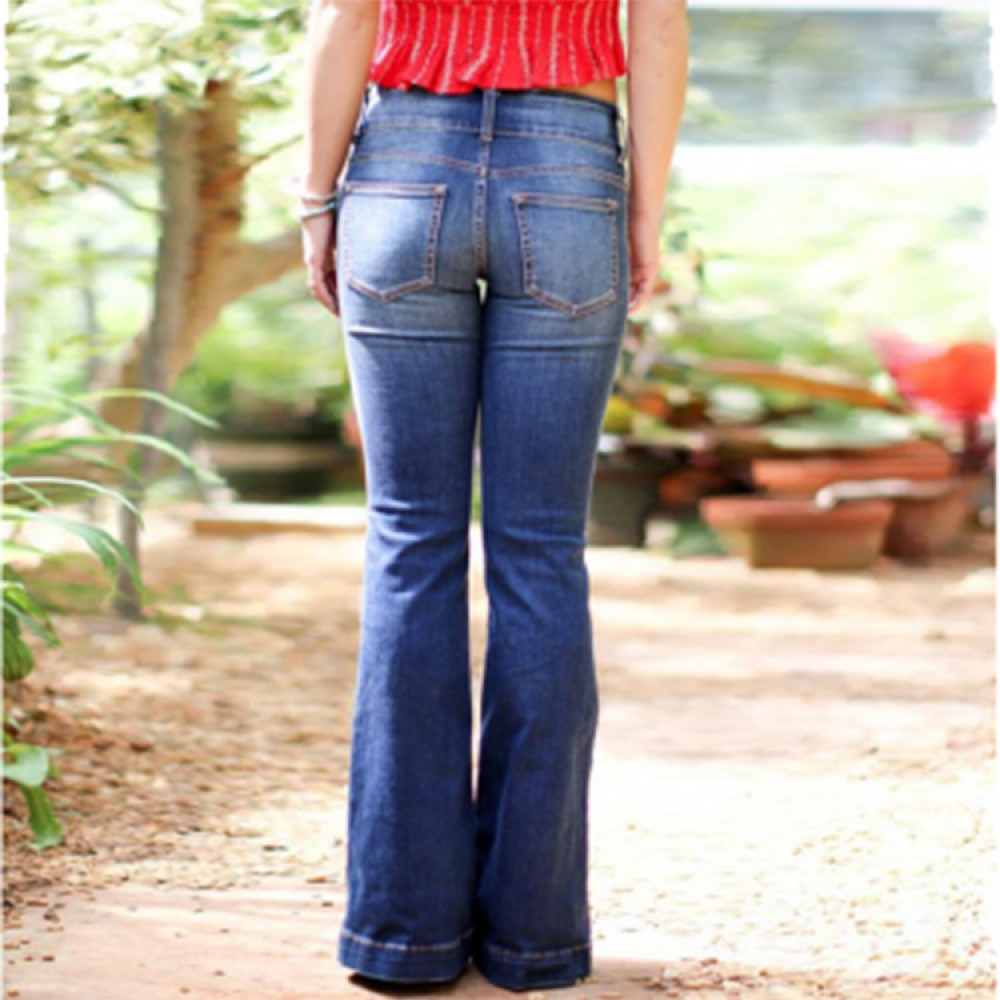 Classic Mid-Rise Washed Flared Jeans