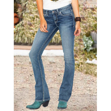 Classic Wash Slim Fit Floral Pocket Jeans
