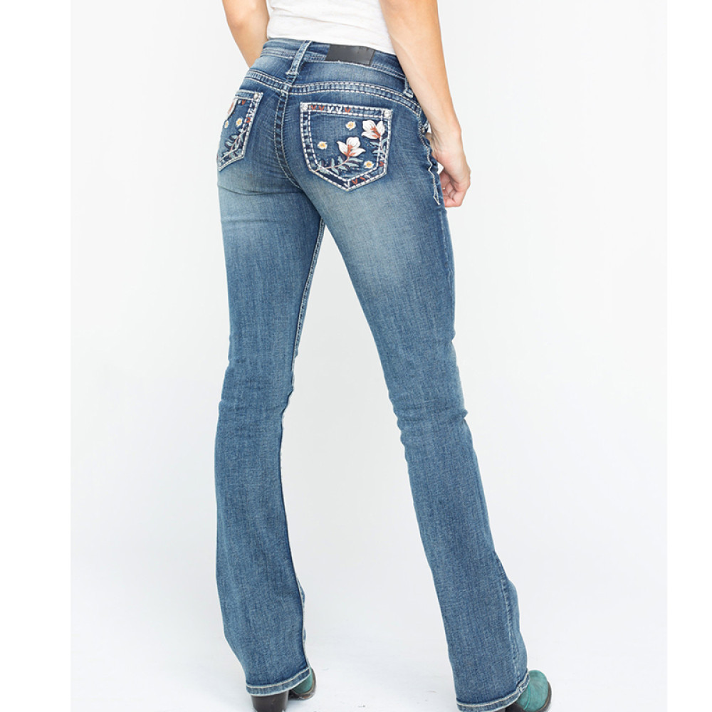 Classic Wash Slim Fit Floral Pocket Jeans