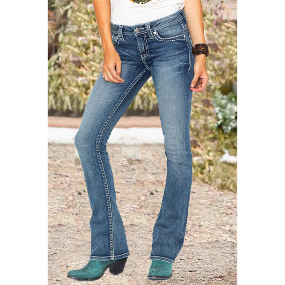 Classic Wash Slim Fit Floral Pocket Jeans