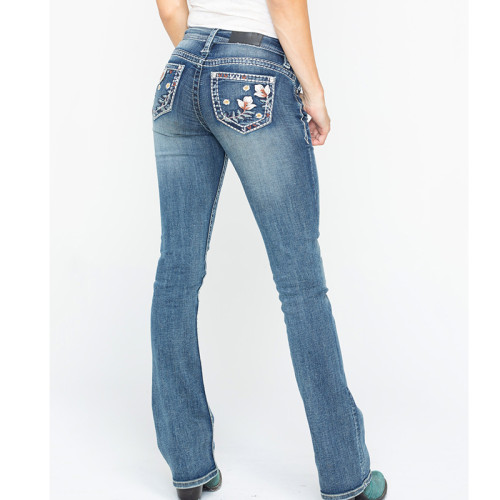 Classic Wash Slim Fit Floral Pocket Jeans