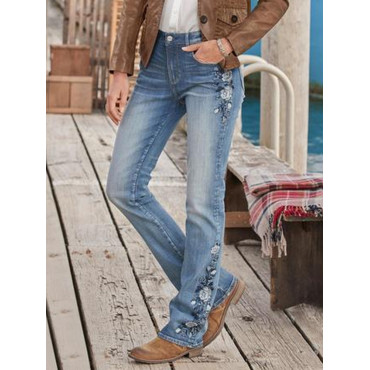 Embroidered Vintage Slim Fit Micro-Flare Jeans